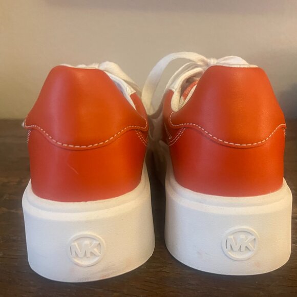 Michael Kors*Michael Kors Romey Polka Dot Orange & White Platform Sneakers Sz.7 - Picture 3 of 12